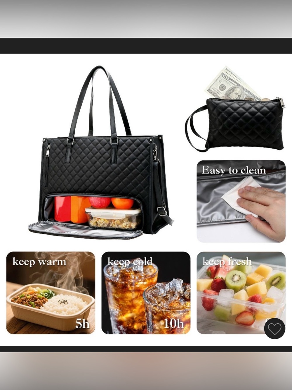 Quilted PU Leather Insulated Work Tote - Picture 10 of 11
